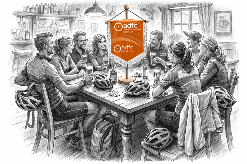 Radler Treff Radler sitzen in einer Kneipe um einen Tisch