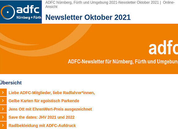 Screenshot des Newsletter Oktober 2021